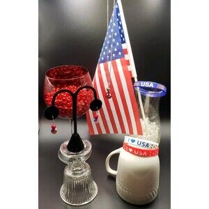Red White & Blue Rubber Bead Costume~Dangle~Drop Necklace Bracelet CRAFTED n USA